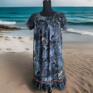 Animal Butterfly Print Dress Large Ethnic Tapestry Detail Tropical Zebra Cheetah